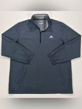 Adidas Golf Pullover Mens Large 1/4 Zip Blue Gray Micro Striped Jacket Pockets